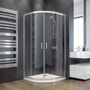 Besco MODERN 90x90 íves két tolóajtós zuhanykabin 6 mm vastag vízlepergető biztonsági üveggel, krómozott elemekkel, 185 cm magas