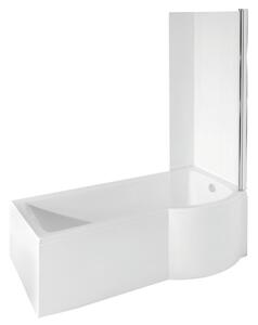 Besco INSPIRO 150x70 jobbos íves P-alakú akril zuhanykád kihajtható kádparavánnal, lábbal