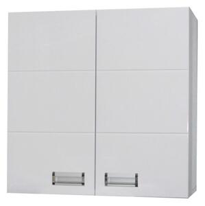 LEDA 60 cm széles polcos fürdőszobai fali szekrény, fényes fehér, 2 soft close ajtóval