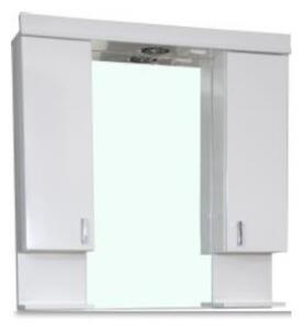 KARINA 85 cm széles dupla fali fürdőszobai tükrös szekrény integrált LED világítással, MDF polcokkal