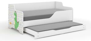 LILU gyerekágy laminált fronttal 160x80cm matraccal és ágyazható ágyneműtartóval benne 140x70 cm matraccal - dínós