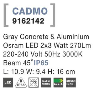 Fali lámpa Nova Luce CADMO R WALL GREY 2 IP 65 2x3 W