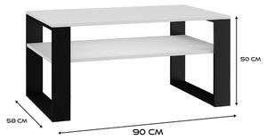 Drohmo MIX 1P dohányzóasztal, 50x90x58 cm, fehér-fekete