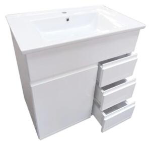 Homedepo KARLUX 80 cm széles álló fürdőszobai mosdószekrény szögletes kerámia mosdóval, 3 fiókkal és 1 ajtóval