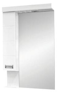 LEDA 55 cm széles balos fali fürdőszobai tükrös szekrény integrált LED világítással, MDF polcokkal