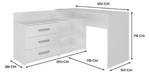 Drohmo Dany sarok íróasztal polccal, tárolóval, 120x76x50 cm, fehér