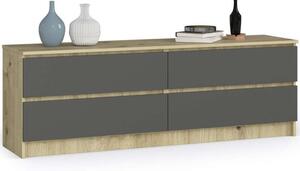 Akord K160 4 Fiókos Komód CLP - Szürke Grafit és Tölgy Artisan Stílus, Laminált Lemez, 160 cm - Elegáns és Masszív Tároló Bútor