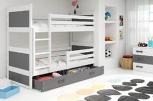 Gyerek emeletes ágy kihúzható ággyal RICO 200x90 cm Szürke Fehér