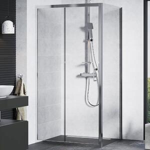 Mexen Apia 100x80/120x80/120x90 aszimmetrikus szögletes tolóajtós zuhanykabin 5 mm vastag vízlepergető biztonsági üveggel, krómozott elemekkel, 190 cm magas
