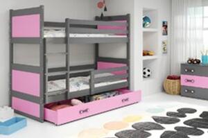 Gyerek emeletes ágy kihúzható ággyal RICO 200x90 cm Rózsaszín Szürke