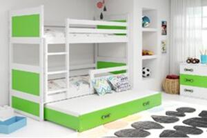 Gyerek emeletes ágy kihúzható ággyal RICO 200x90 cm Zöld Fehér