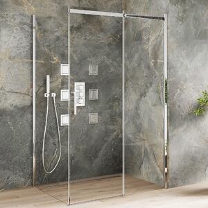 Mexen Omega aszimmetrikus szögletes tolóajtós zuhanykabin 8 mm vastag vízlepergető biztonsági üveggel, krómozott elemekkel, 190 cm magas