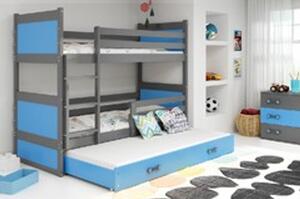 Gyerek emeletes ágy kihúzható ággyal RICO 200x90 cm Kék Szürke