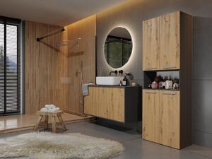Riano MIX 2K DK fürdőszoba szekrény, 60x174x30 cm, antracit-tölgy