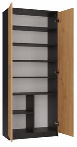 Riano MIX Oliv 2D könyvespolc, irodai szekrény, 74x180x35 cm, antracit-tölgy