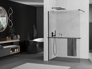 Mexen Kioto+ Black Walk-In Nano univerzális zuhanyfal 8 mm vastag vízlepergető biztonsági üveggel, 200 cm magas, fekete profillal és távtartóval