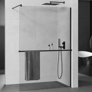 Mexen Kioto+ Black Walk-In Nano univerzális zuhanyfal 8 mm vastag vízlepergető biztonsági üveggel, 200 cm magas, fekete profillal és távtartóval