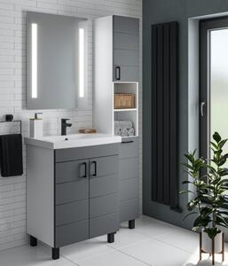 HÉRA 65 cm széles álló fürdőszobai mosdószekrény, sötét szürke, 2 soft close ajtóval