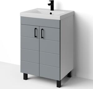 HÉRA 55/65/80 cm széles álló fürdőszobai mosdószekrény, világos szürke, 2 soft close ajtóval