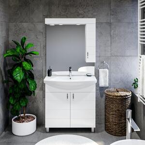 MART 75 cm széles álló fürdőszobai mosdószekrény, fényes fehér, 2 soft close ajtóval