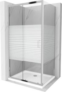 Mexen Apia eltolható zuhanykabin 120 x 80 cm, 5 mm-es üveg, króm profil-átlátszó üveg / hevederek + vékony zuhanytálca 5 cm, 840-120-080-01-20-4010