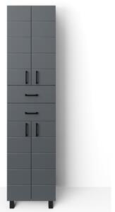 MART 45/60 cm széles polcos álló fürdőszobai magas szekrény, sötét szürke, 4 soft close ajtóval és 2 fiókkal