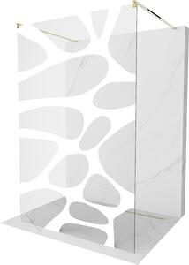 Mexen Kioto, átmenő zuhanyparaván 110 x 200 cm, 8mm átlátszó / fehér üvegminta, 2x arany stabilizáló távtartó, 800-110-002-50-97