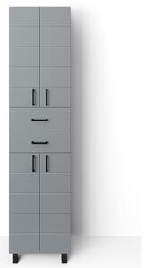 MART 45/60 cm széles polcos álló fürdőszobai magas szekrény, világos szürke, 4 soft close ajtóval és 2 fiókkal