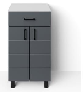 MART 45/60 cm széles polcos fürdőszobai kiegészítő alsó szekrény, sötét szürke, 2 soft close ajtóval és 1 fiókkal