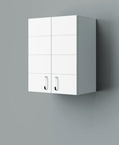 MART 45 cm széles polcos fürdőszobai fali szekrény, fényes fehér, króm kiegészítőkkel, 2 soft close ajtóval