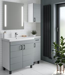 MART 30 cm széles polcos fürdőszobai fali szekrény, világos szürke, fekete kiegészítőkkel, 1 soft close ajtóval