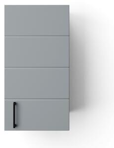 MART 30 cm széles polcos fürdőszobai fali szekrény, világos szürke, fekete kiegészítőkkel, 1 soft close ajtóval