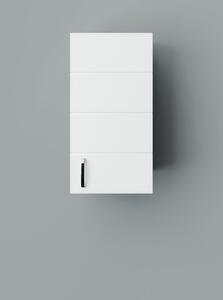MART 30 cm széles polcos fürdőszobai fali szekrény, fényes fehér, króm kiegészítőkkel, 1 soft close ajtóval