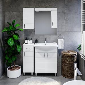 MART 30 cm széles polcos fürdőszobai kiegészítő alsó szekrény, fényes fehér, króm kiegészítőkkel, 1 soft close ajtóval és 1 fiókkal