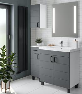 HD MART 30 cm széles polcos fürdőszobai fali szekrény, sötét szürke, fekete kiegészítőkkel, 1 soft close ajtóval