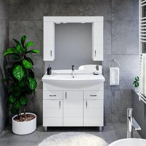 MART 100 cm széles fürdőszobai tükrös szekrény, fényes fehér, króm kiegészítőkkel és és beépített LED világítással