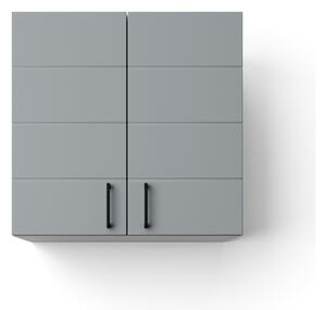 HD MART 60 cm széles polcos fürdőszobai fali szekrény, világos szürke, fekete kiegészítőkkel, 2 soft close ajtóval