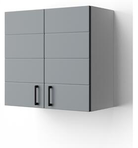 MART 60 cm széles polcos fürdőszobai fali szekrény, világos szürke, fekete kiegészítőkkel, 2 soft close ajtóval