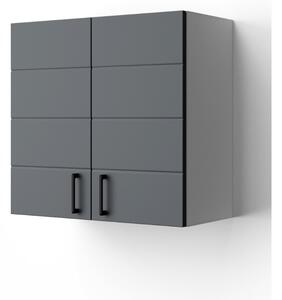 MART 60 cm széles polcos fürdőszobai fali szekrény, sötét szürke, fekete kiegészítőkkel, 2 soft close ajtóval
