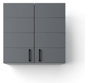 MART 60 cm széles polcos fürdőszobai fali szekrény, sötét szürke, fekete kiegészítőkkel, 2 soft close ajtóval