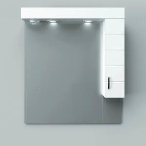 MART 75 cm széles fürdőszobai tükrös szekrény, fényes fehér, króm kiegészítőkkel és beépített LED világítással