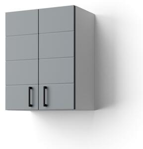 HD MART 45 cm széles polcos fürdőszobai fali szekrény, világos szürke, fekete kiegészítőkkel, 2 soft close ajtóval