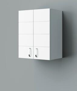 HD MART 60 cm széles polcos fürdőszobai fali szekrény, fényes fehér, króm kiegészítőkkel, 2 soft close ajtóval