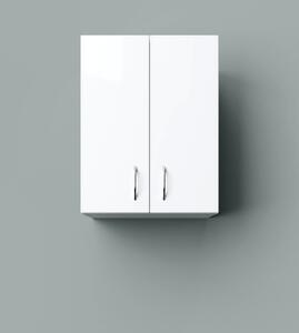 HD STANDARD 45 cm széles polcos fürdőszobai fali szekrény, fényes fehér, króm kiegészítőkkel, 2 ajtóval