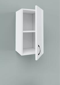 STANDARD 30 cm széles polcos fürdőszobai fali szekrény, fényes fehér, króm kiegészítőkkel, 1 ajtóval
