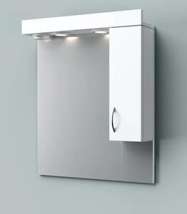 HD STANDARD 65 cm széles fürdőszobai tükrös szekrény, fényes fehér, króm kiegészítőkkel és beépített LED világítással