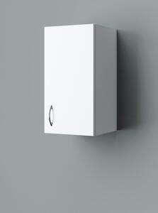 STANDARD 30 cm széles polcos fürdőszobai fali szekrény, fényes fehér, króm kiegészítőkkel, 1 ajtóval