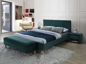 Kárpitozott ágy AZURRO VELVET 140 x 200 cm szín zöld / tölgy