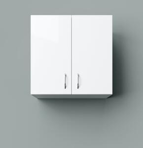 HD STANDARD 60 cm széles polcos fürdőszobai fali szekrény, fényes fehér, króm kiegészítőkkel, 2 ajtóval