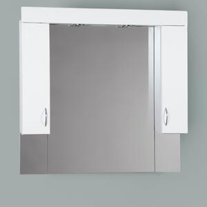STANDARD 100 cm széles fürdőszobai tükrös szekrény, fényes fehér, króm kiegészítőkkel és beépített LED világítással